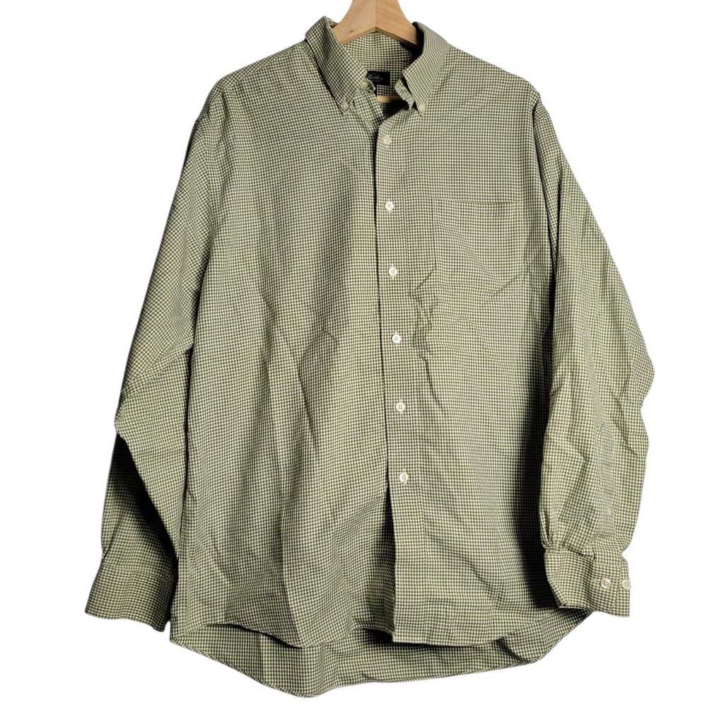 Brooks Brothers Mens L Long Sleeve Shirt Green Gingham Plaid Old Money Preppy